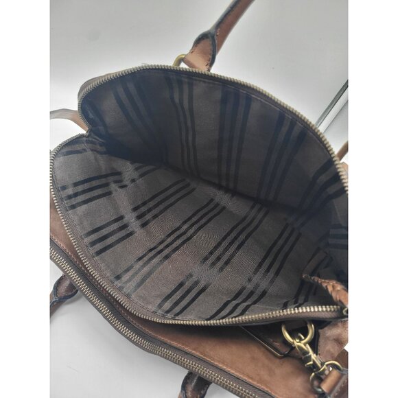 FRYE Jamie Satchel Brown Leather Double Handle Travel Work Bag Purse - Picture 5 of 12